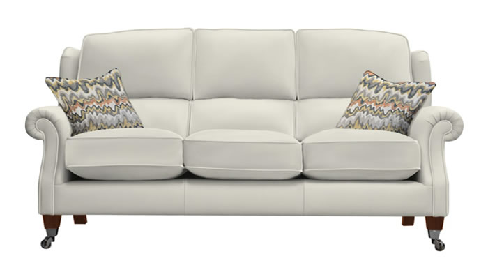 Parker Knoll Henley 3 Seater Sofa in Como Dove Leather with Terra Sand Scatters and Cherry Legs